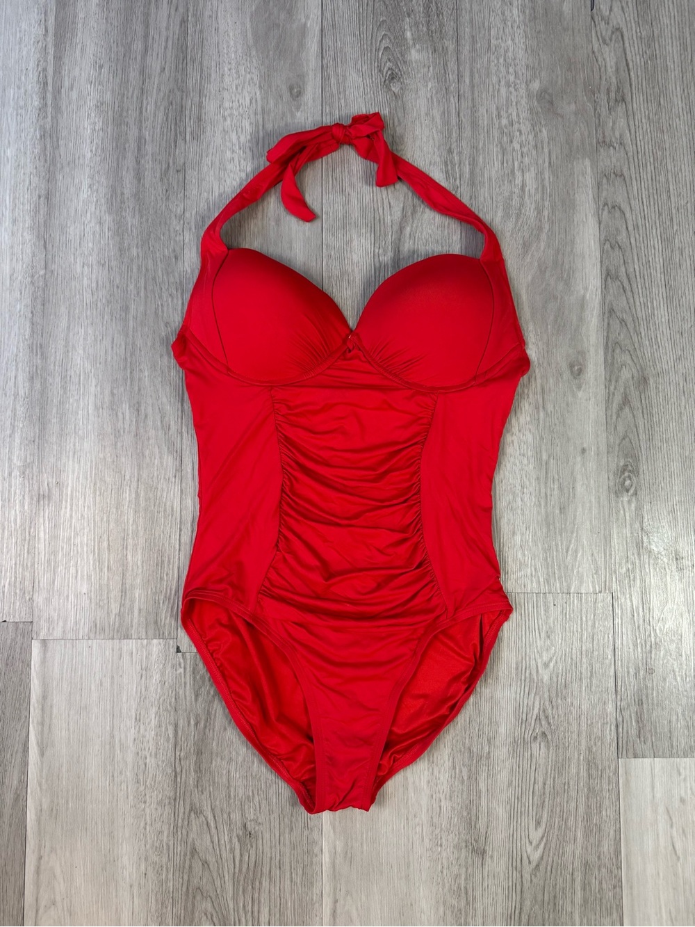 Beach Rays Red Solid Halter Slimming One Piece Swimsuit Size 10 NWT